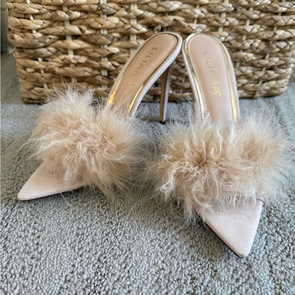 Liliana Beige Feathered Heels - Picture 2 of 4
